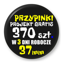 Przypinki z logo 37mm (370 szt.) - Buttony na zamówienie z projektem gratis w 3 dni