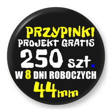 Przypinki z logo 44mm (250 szt.) - Buttony na zamówienie z projektem gratis w 8 dni