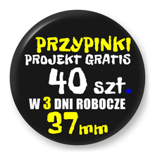 Przypinki z logo 37mm (40 szt.) - Buttony na zamówienie z projektem gratis w 3 dni