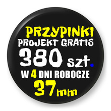 Przypinki z logo 37mm (380 szt.) - Buttony na zamówienie z projektem gratis w 4 dni