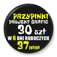 Przypinki z logo 37mm (30 szt.) - Buttony na zamówienie z projektem gratis w 6 dni