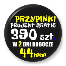 Przypinki z logo 44mm (390 szt.) - Buttony na zamówienie z projektem gratis w 2 dni