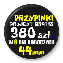 Przypinki z logo 44mm (380 szt.) - Buttony na zamówienie z projektem gratis w 6 dni