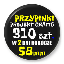 Przypinki z logo 58mm (310 szt.) - Buttony na zamówienie z projektem gratis w 2 dni