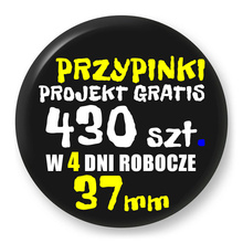Przypinki z logo 37mm (430 szt.) - Buttony na zamówienie z projektem gratis w 4 dni