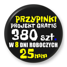 Przypinki z logo 25mm (380 szt.) - Buttony na zamówienie z projektem gratis w 8 dni