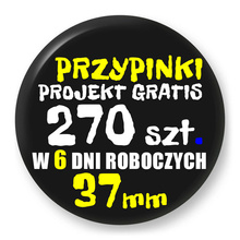 Przypinki z logo 37mm (270 szt.) - Buttony na zamówienie z projektem gratis w 6 dni