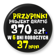 Przypinki z logo 37mm (370 szt.) - Buttony na zamówienie z projektem gratis w 6 dni