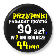 Przypinki z logo 44mm (30 szt.) - Buttony na zamówienie z projektem gratis w 2 dni