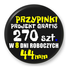 Przypinki z logo 44mm (270 szt.) - Buttony na zamówienie z projektem gratis w 8 dni