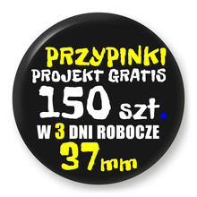 Przypinki z logo 37mm (150 szt.) - Buttony na zamówienie z projektem gratis w 3 dni