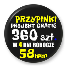 Przypinki z logo 58mm (360 szt.) - Buttony na zamówienie z projektem gratis w 4 dni