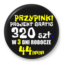 Przypinki z logo 44mm (320 szt.) - Buttony na zamówienie z projektem gratis w 3 dni