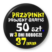 Przypinki z logo 37mm (50 szt.) - Buttony na zamówienie z projektem gratis w 3 dni