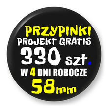 Przypinki z logo 58mm (330 szt.) - Buttony na zamówienie z projektem gratis w 4 dni