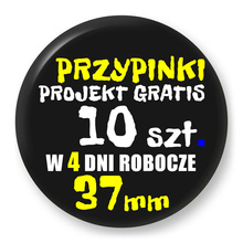 Przypinki z logo 37mm (10 szt.) - Buttony na zamówienie z projektem gratis w 4 dni