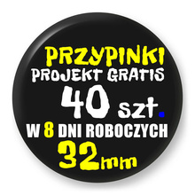 Przypinki z logo 32mm (40 szt.) - Buttony na zamówienie z projektem gratis w 8 dni