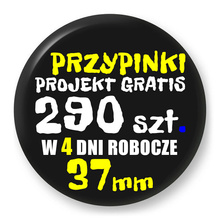 Przypinki z logo 37mm (290 szt.) - Buttony na zamówienie z projektem gratis w 4 dni