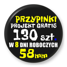 Przypinki z logo 58mm (130 szt.) - Buttony na zamówienie z projektem gratis w 8 dni