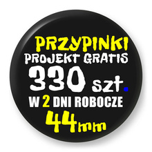 Przypinki z logo 44mm (330 szt.) - Buttony na zamówienie z projektem gratis w 2 dni
