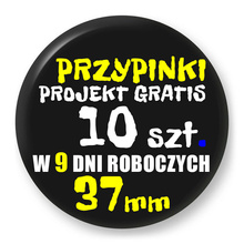 Przypinki z logo 37mm (10 szt.) - Buttony na zamówienie z projektem gratis w 9 dni