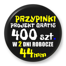Przypinki z logo 44mm (400 szt.) - Buttony na zamówienie z projektem gratis w 2 dni