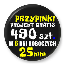 Przypinki z logo 25mm (490 szt.) - Buttony na zamówienie z projektem gratis w 6 dni