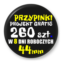 Przypinki z logo 44mm (260 szt.) - Buttony na zamówienie z projektem gratis w 8 dni
