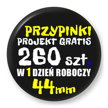 Przypinki z logo 44mm (260 szt.) - Buttony na zamówienie z projektem gratis w 1 dzień