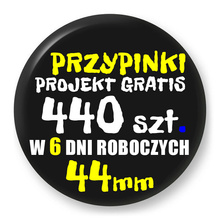 Przypinki z logo 44mm (440 szt.) - Buttony na zamówienie z projektem gratis w 6 dni