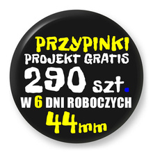 Przypinki z logo 44mm (290 szt.) - Buttony na zamówienie z projektem gratis w 6 dni