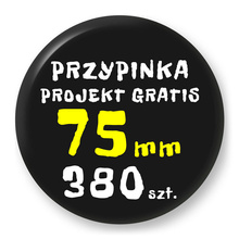 Przypinka 380 szt. Znaczek Pin Gadżet Upominek Reklamowy z Twoim Wzorem Logo Foto - 75mm.