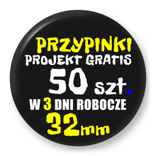 Przypinki z logo 32mm (50 szt.) - Buttony na zamówienie z projektem gratis w 3 dni