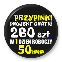 Przypinki z logo 50mm (260 szt.) - Buttony na zamówienie z projektem gratis w 1 dzień