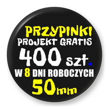 Przypinki z logo 50mm (400 szt.) - Buttony na zamówienie z projektem gratis w 8 dni
