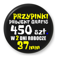 Przypinki z logo 37mm (450 szt.) - Buttony na zamówienie z projektem gratis w 2 dni