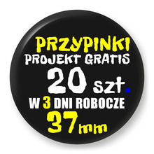 Przypinki z logo 37mm (20 szt.) - Buttony na zamówienie z projektem gratis w 3 dni