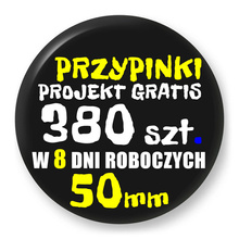 Przypinki z logo 50mm (380 szt.) - Buttony na zamówienie z projektem gratis w 8 dni