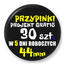 Przypinki z logo 44mm (30 szt.) - Buttony na zamówienie z projektem gratis w 5 dni