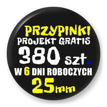 Przypinki z logo 25mm (380 szt.) - Buttony na zamówienie z projektem gratis w 6 dni