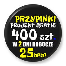 Przypinki z logo 25mm (400 szt.) - Buttony na zamówienie z projektem gratis w 2 dni