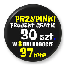 Przypinki z logo 37mm (30 szt.) - Buttony na zamówienie z projektem gratis w 3 dni