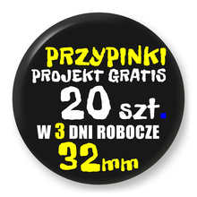 Przypinki z logo 32mm (20 szt.) - Buttony na zamówienie z projektem gratis w 3 dni