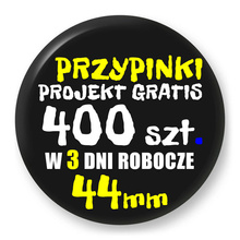 Przypinki z logo 44mm (400 szt.) - Buttony na zamówienie z projektem gratis w 3 dni