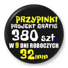 Przypinki z logo 32mm (380 szt.) - Buttony na zamówienie z projektem gratis w 9 dni