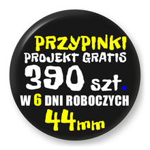 Przypinki z logo 44mm (390 szt.) - Buttony na zamówienie z projektem gratis w 6 dni