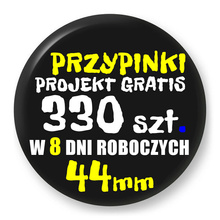 Przypinki z logo 44mm (330 szt.) - Buttony na zamówienie z projektem gratis w 8 dni