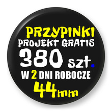Przypinki z logo 44mm (380 szt.) - Buttony na zamówienie z projektem gratis w 2 dni