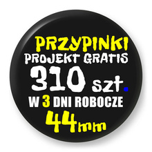 Przypinki z logo 44mm (310 szt.) - Buttony na zamówienie z projektem gratis w 3 dni