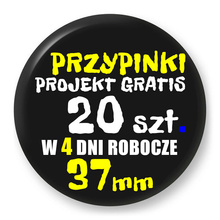 Przypinki z logo 37mm (20 szt.) - Buttony na zamówienie z projektem gratis w 4 dni